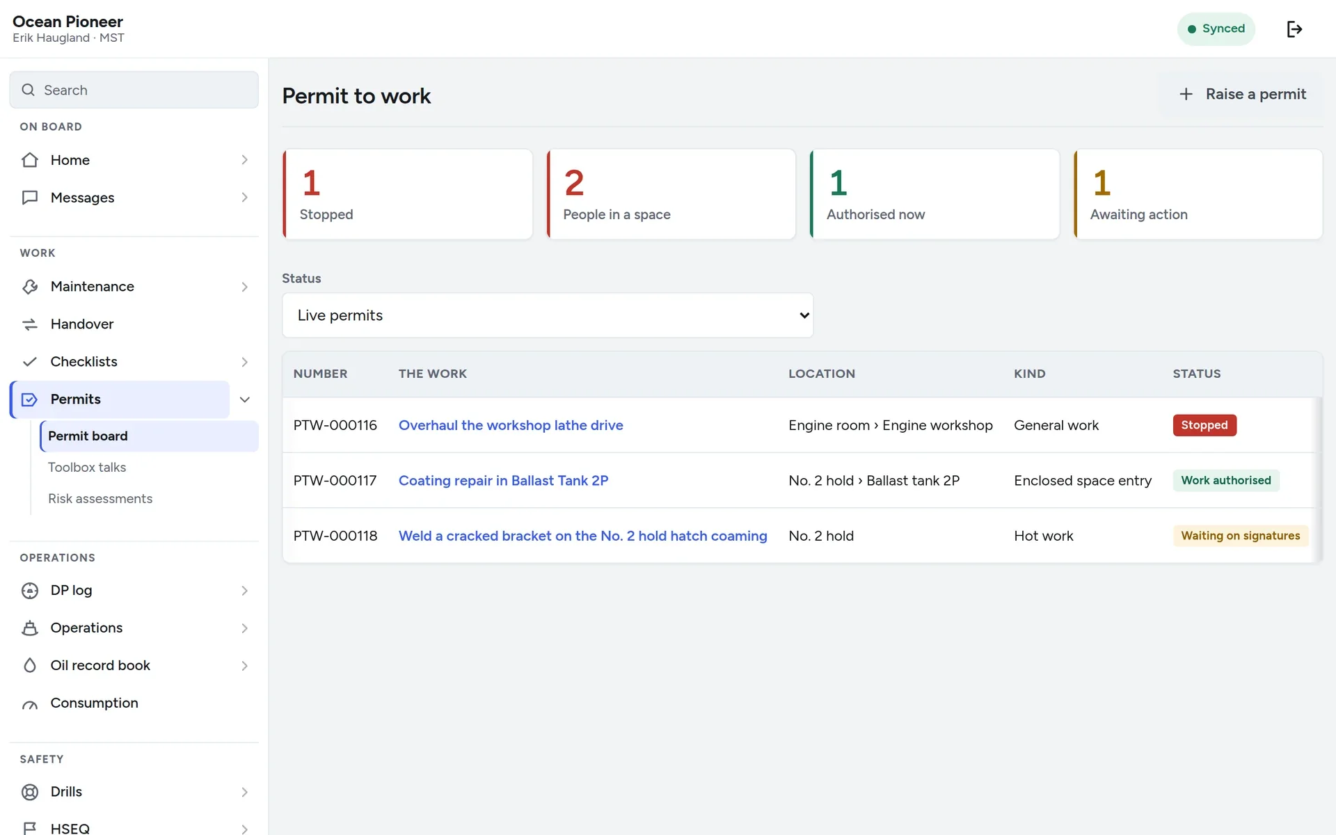 Permit to work — on a laptop, screen in the NoRemarks app